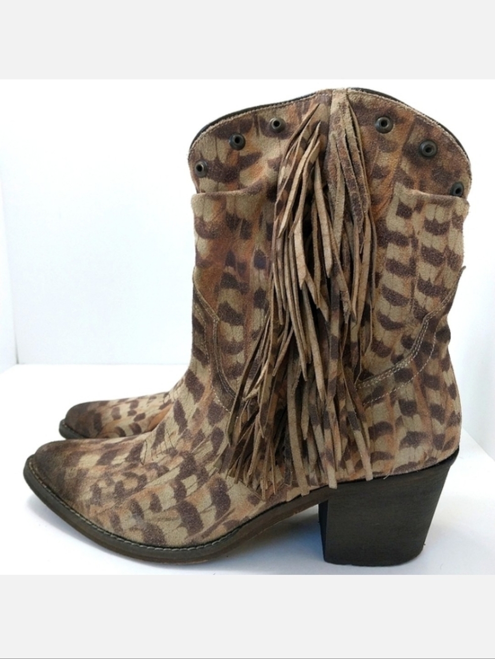 Circle G Handcrafted Corral Camo Fringe Leather‎ Boots, NEW, Size 10